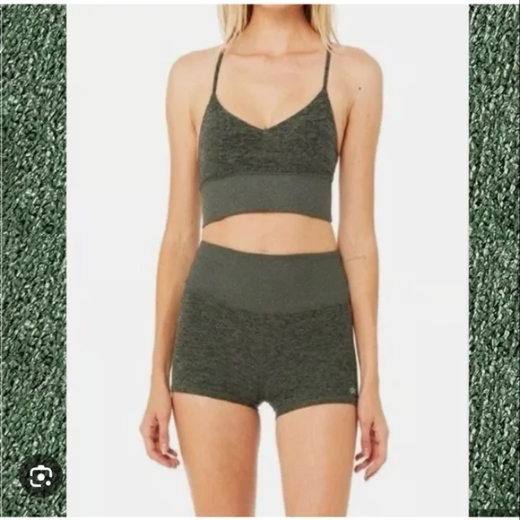 Alo Yoga Heather Hunter Green Strappy Back Sports Bra Small - Picture 2 of 8